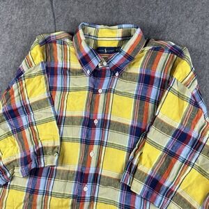 Ralph Lauren Shirt 2XLT TALL Button Up Linen‎ Multi Colorful Madras Plaid Summer